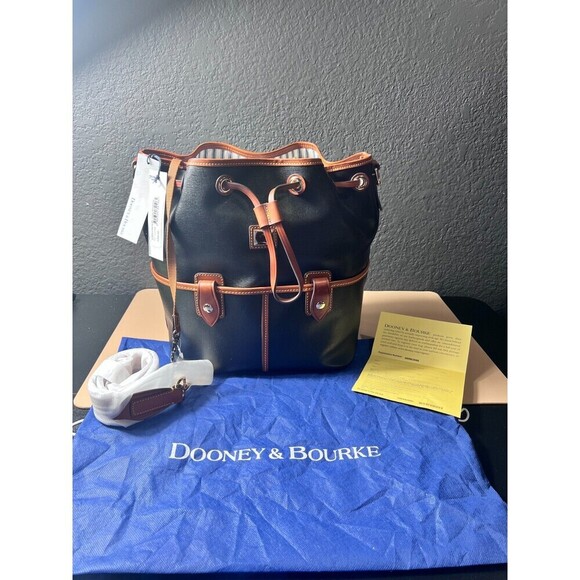 Dooney & Bourke Large Drawstring Bucket Shoulder Bag Black Designer Retro NWT - Picture 2 of 16